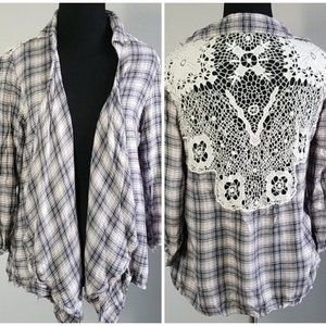 [SOLD] Plaid and Lace Back Cardigan Overshirt Top